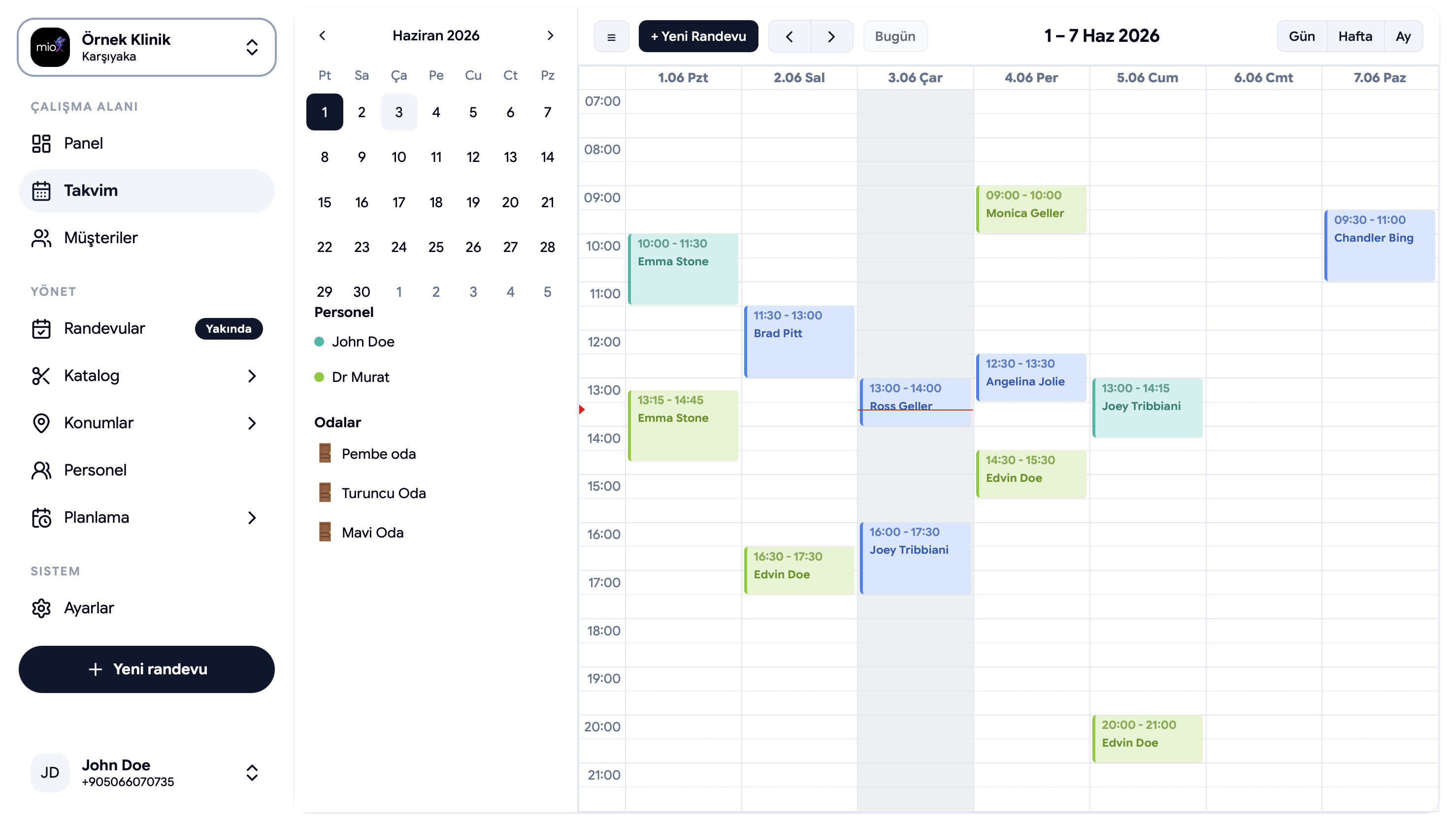 Calemio app, business dashboard screenshot